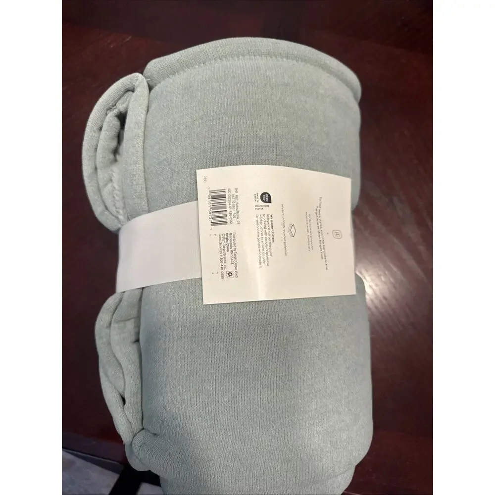 Chenille Throw Blanket with Faux Shearling Reverse Light Blue